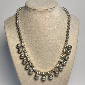Charter Club Silver and gold Tone Pearl & Crystal Statement Necklace NEW